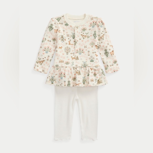 Ralph Lauren Baby Girl Cotton Henley Top & Legging Set - Picture 1 of 15